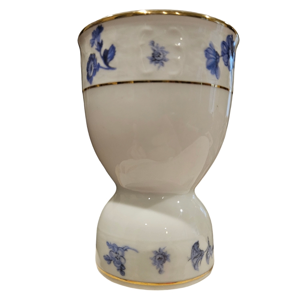Vintage Schumann Arzberg Germany Double Egg Cup White/Blue/Gold Porcelain